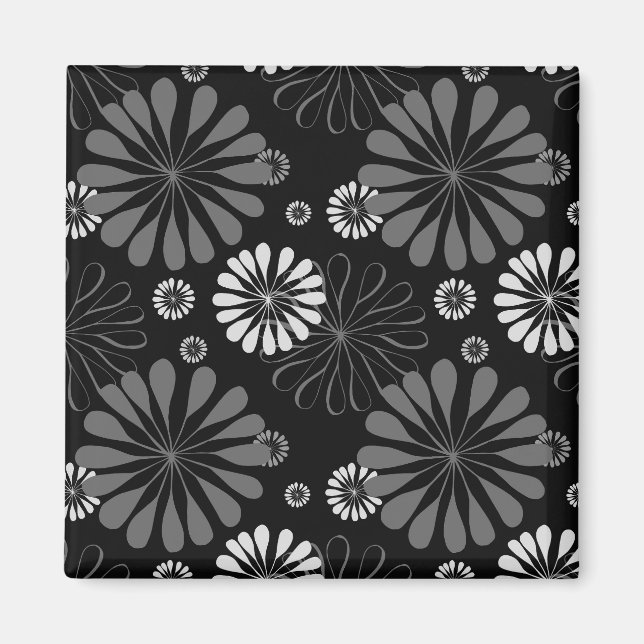 Íman Floral Retro Preto e Branco (Frente)