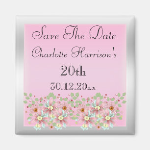 Íman Floral Rosa e Prata Save The Date 20º