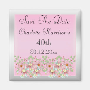 Íman Floral Rosa & Prata Save The Date 40º