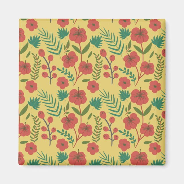 Íman Floral, sem costura, flores amarelas vermelhas (Frente)