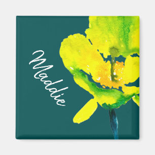 Íman Floral solto abstrato amarelo em aquarela