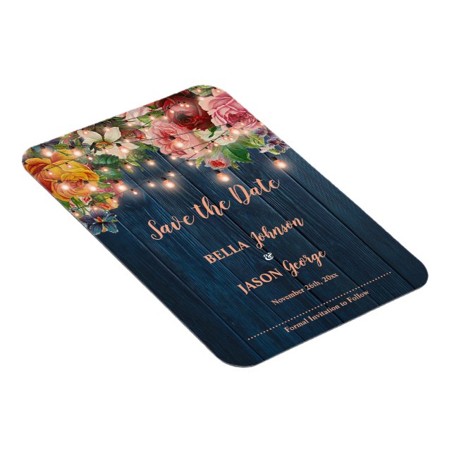 Íman Floral String Lights Rustic Wedding Save The Date (Lado Direito)