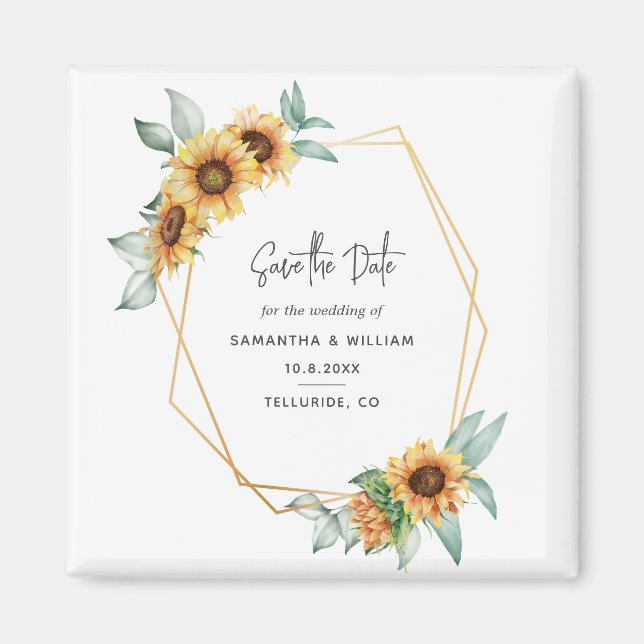 Íman Floral Sunflower Eucalyptus Weding Save The Date (Frente)