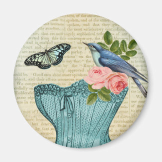 Íman Floral vintage de pássaro e borboleta