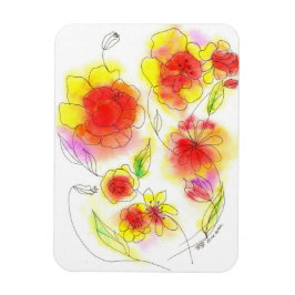 Íman Flores abstrato, vermelhas e amarelas, de aquarela