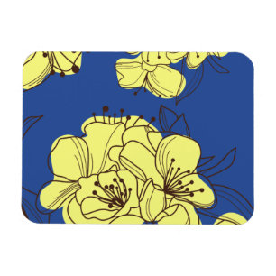 Íman Flores Amarelas Desenhadas à Mão em Azul