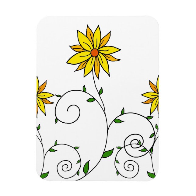 Íman Flores Amarelas Divertidas Arte Doodle Fofa (Vertical)