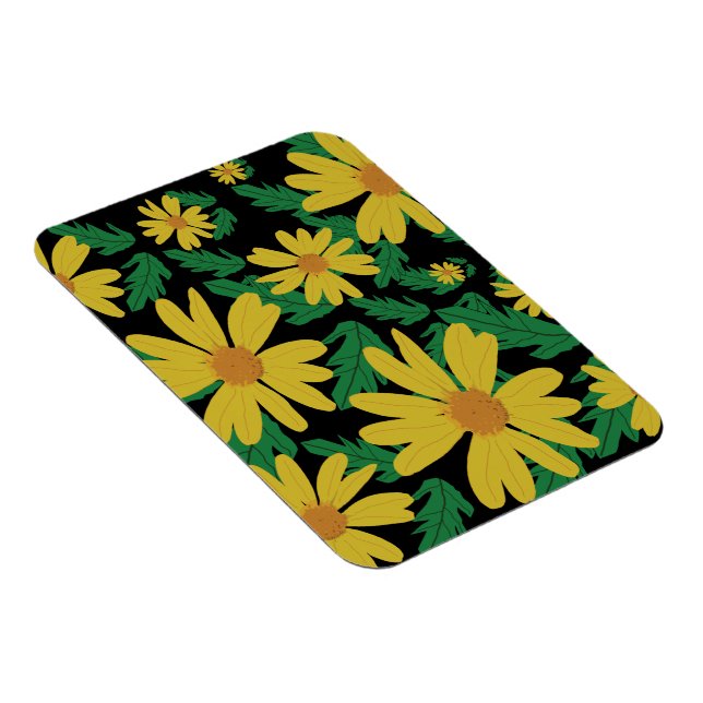 Íman Flores amarelas margaridas com ímã de folhas verde (Lado Direito)