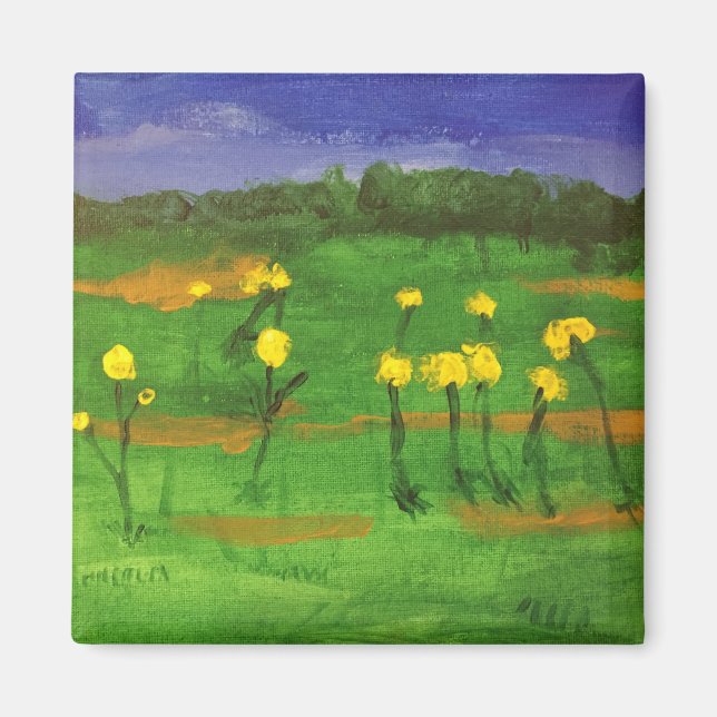 Íman Flores amarelas no ímã de pintura de campo (Frente)