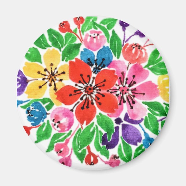 Íman Flores arco-íris de aquarela (Frente)