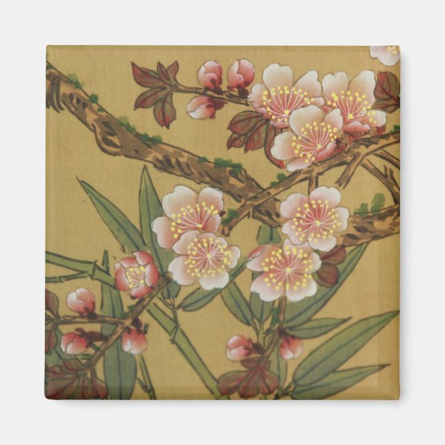 Íman Flores Asiáticas Japonesas de Cerejeira Vintage (Frente)