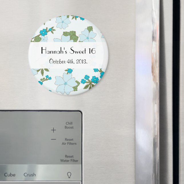 Íman Flores Azuis, Padrão De Flores, Doce 16 (In Situ (Fridge))