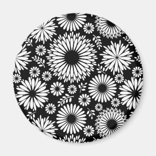 Íman Flores boho Padrão floral vetorial preto e branco