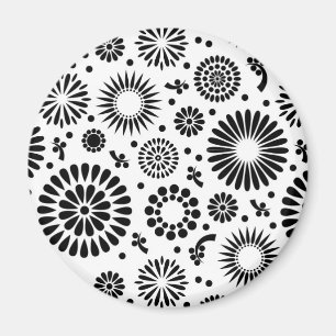 Íman Flores boho Padrão floral vetorial preto e branco
