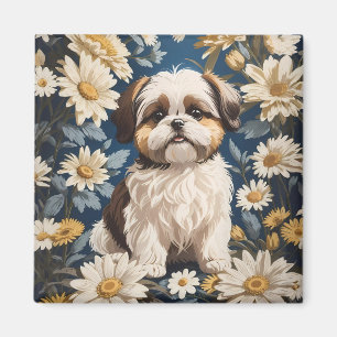 Íman Flores Brancas de Margarida Cachorros Shih Tzu