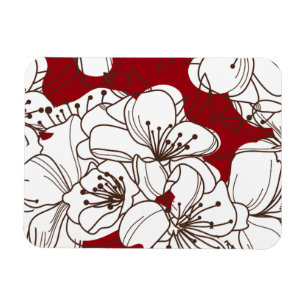 Íman Flores Brancas Desenhadas à Mão em Vermelho