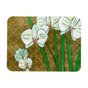 Íman Flores brancas e caules verdes na borda marrom