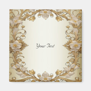 Íman Flores Brancas Magnetos Dourados Decorativos