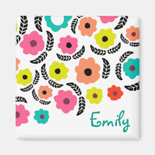 Íman Flores Brilhantes Modernas e Folha Negra Personali