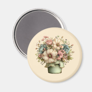 Íman Flores Caprichosas em um Vaso de Plantas Fofo