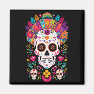 Íman Flores Coloridas de Caveira Tradição Mexicana Dia