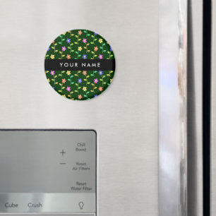 Íman Flores Coloridas, Fundo Verde, Preto