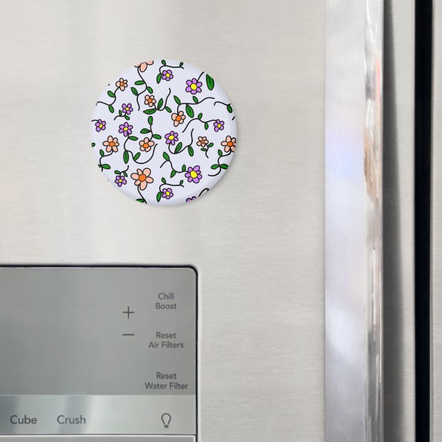 Íman Flores Coloridas, Padrão Floral, Verde, Boho (In Situ (Fridge))