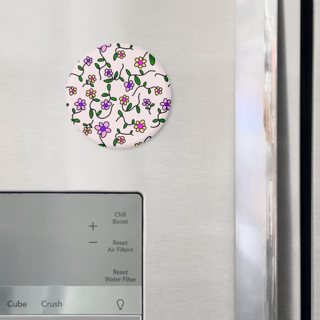 Íman Flores Coloridas, Padrão Floral, Verde, Boho (In Situ (Fridge))