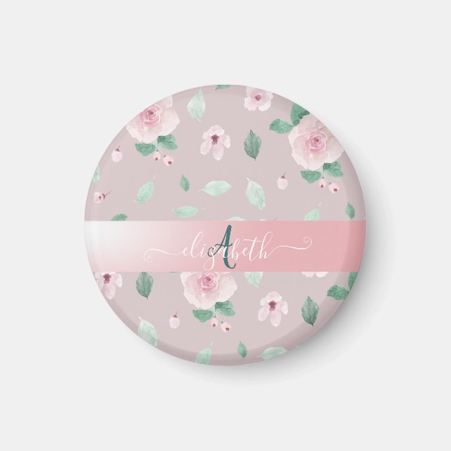 Íman Flores de Aquarela Elegantes Monograma (Frente)