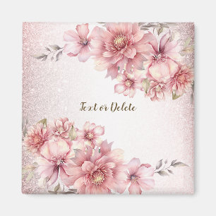Íman Flores de Aquarela Rosa Brilho Moderno