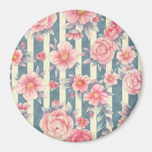 Íman Flores de Aquarela Rosa em Stripes