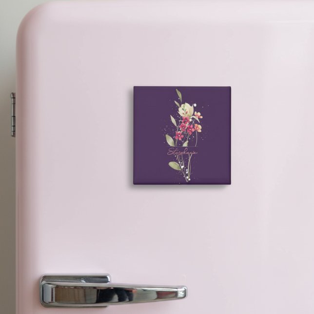 Íman Flores de Aquarela Simples Púrpura de ameixa (Criador carregado)
