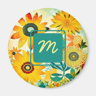 Íman Flores de Arte Folclórica bonito Monogramadas