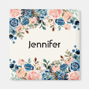 Íman Flores de Cor de Água Rosa e Azul
