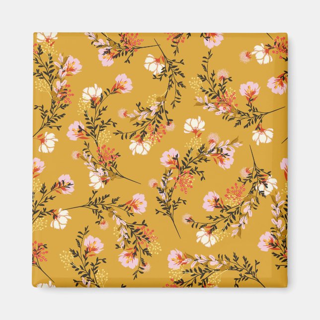 Íman flores de fundo amarelo (Frente)