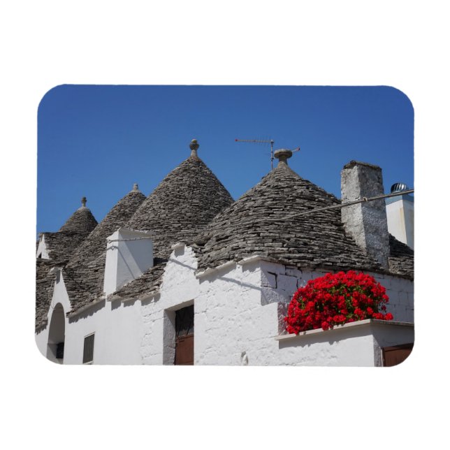 Íman Flores de gerânio e casas de trulli em Alberobello (Horizontal)