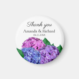 Íman Flores de Hydrangea Azul e Rosa Obrigado Casamento