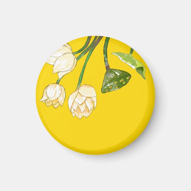 Íman Flores de Lotus Amarelas Brilhantes e Magnet de Se (Frente)