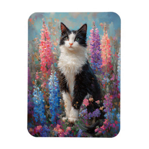 Íman Flores De Lupina Coloridas De Gato Tuxedo Flexívei