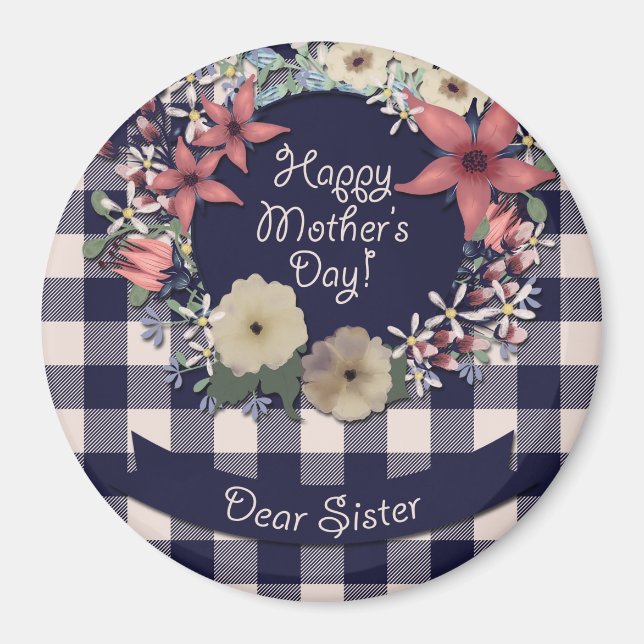 Íman Flores de marinho Azul e Coral | Irmã (Frente)