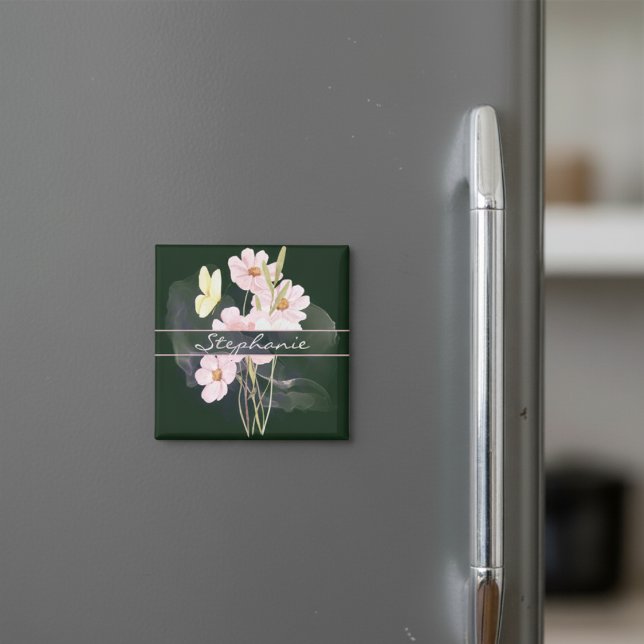 Íman Flores De Mistura De Água Cuja Borboleta É Verde (Criador carregado)