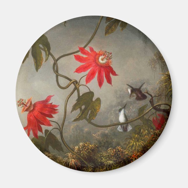 Íman Flores de Paixão com Pássaros Hummingbird (Frente)