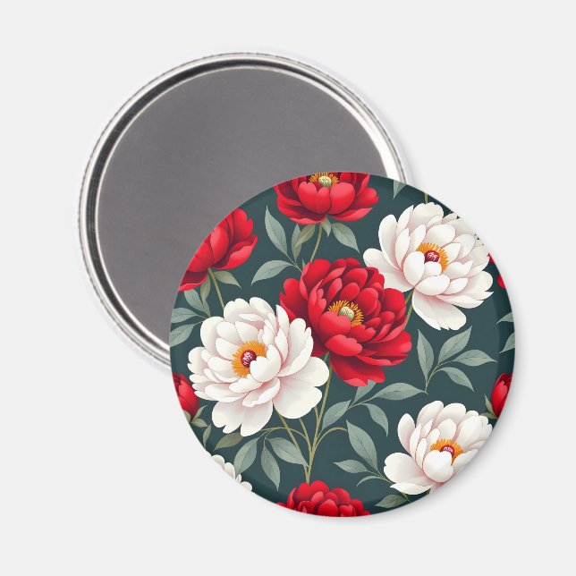 Íman Flores de peônia vermelhas e brancas (Front/Back)