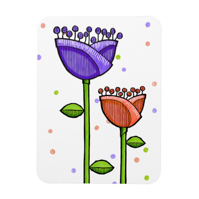 Íman Flores de rabanete roxas - Ponto laranja roxo Prem (Vertical)