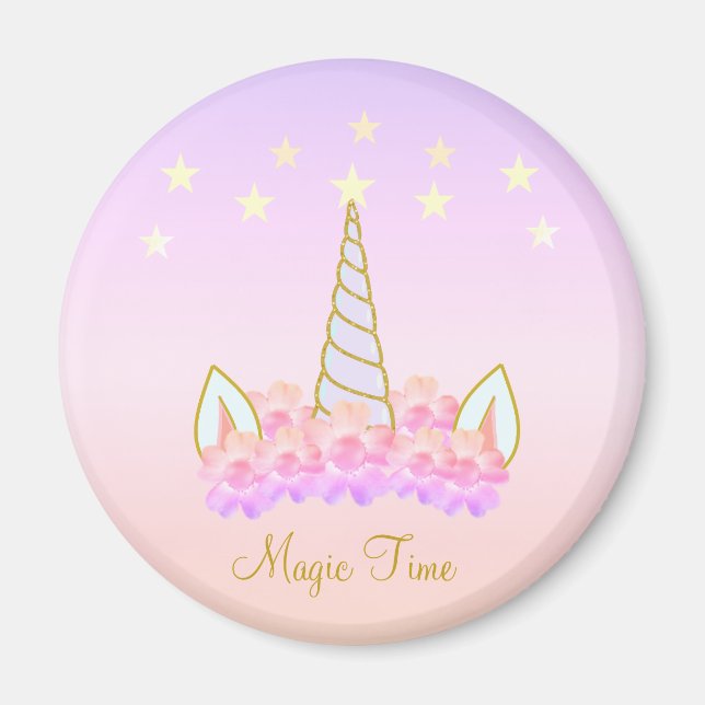 Íman Flores de Unicórnio & Estrelas Ímã Mágico (Frente)