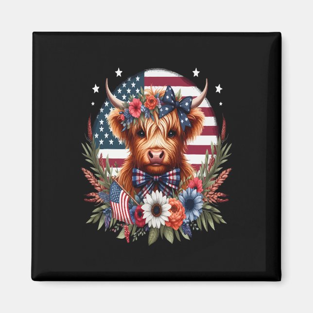 Íman Flores de Vaca Fofas 4 de Julho Bandeira dos EUA P (Frente)