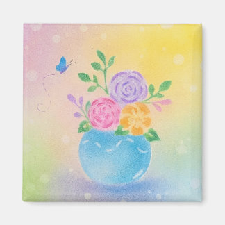 Íman Flores de Vaso Pastel Arte Borboleta