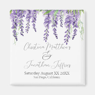 Íman Flores de Wisteria Roxo em Branco Elegante