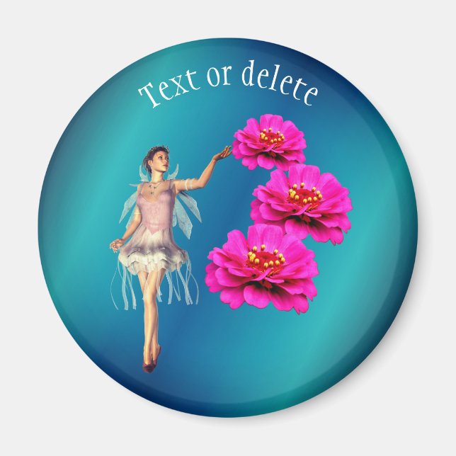 Íman Flores de Zínia Rosa e Fada Personalizadas  (Frente)