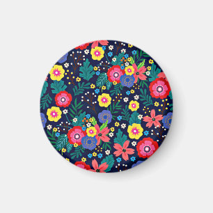 Íman Flores Decorativas Folhas Fundo Preto